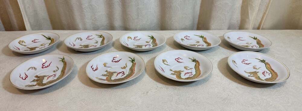 Set of 9 Vintage Fairylani China Japanese Dragonware Saucers, Raised - Picture 2 of 6